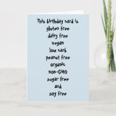 Carte Gluten Dairy Sugar Soy Carb Gratuit Amusant Annive (Devant)