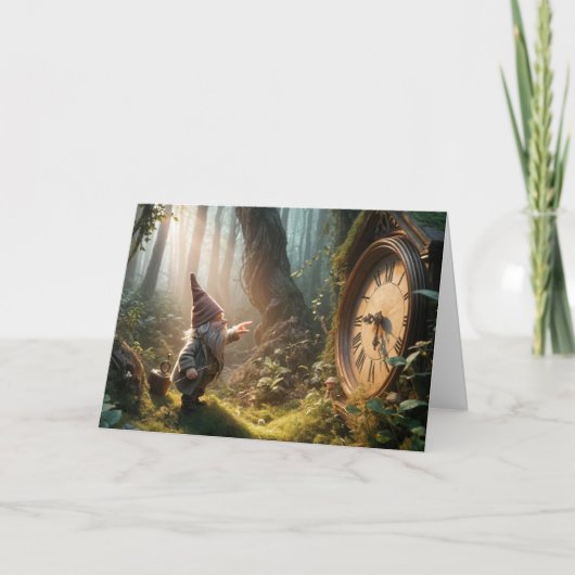 Carte Gnome Anniversaire Avec Ancienne Horloge (Devant)
