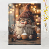 Carte Gnome confortable jouissant d'une coupe de cacao c (Fleur jaune)