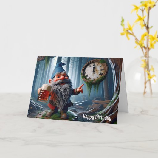 Carte Gnome de forêt d'anniversaire à cinq heures (Fleur jaune)
