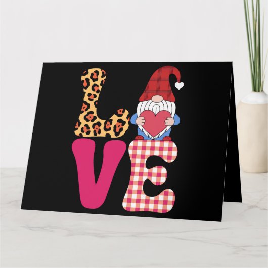 Carte Gnome de l'amour Saint-Valentin Rouge Plaid Buffal (Devant)