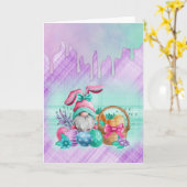 Carte Gnome De Lapin De Pâques Avec Oeufs De Panier (Fleur jaune)