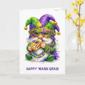 Carte Gnome de Mardi Gras mangeant une galette des rois (Fleur jaune)