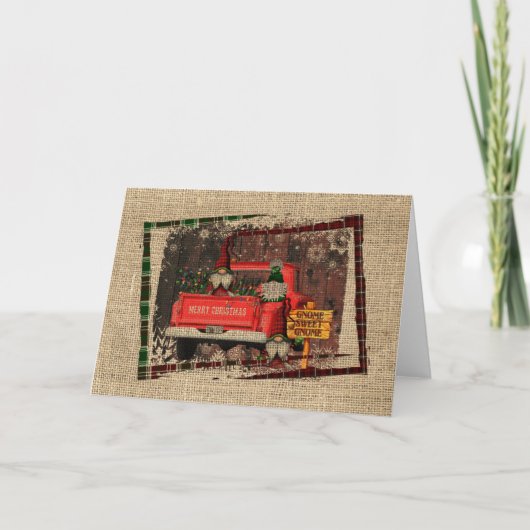 Carte Gnome de Noël Gnome doux camion rouge à carreaux r (Devant)