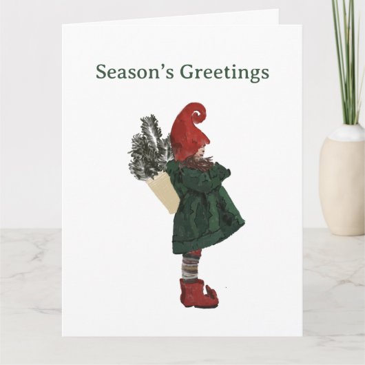Carte Gnome de Noël Whimsical - Salutation festive (Devant)