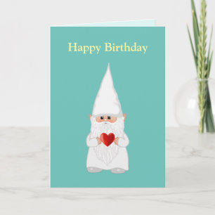 Carte Gnome magique d'anniversaire avec coeur sur Turquo