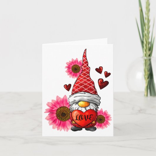 Carte Gnome Valentines Day Cute Gnome Heart Leopard Sunf (Devant)