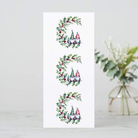 Carte Gnomes D'Aquarelle De Noël Assis Sur Holly Twig (Debout devant)