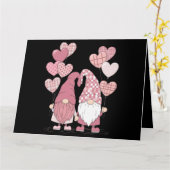 Carte Gnomes de la Saint-Valentin à cœur à carreaux buff (Fleur jaune)