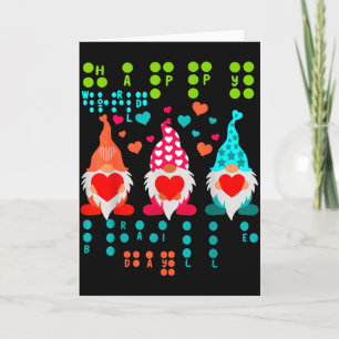 Carte Gnomes de la Saint-Valentin en braille - Cœur mign