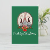 Carte Gnomes de Noël Merry Christmas Vert Rustique, Tend (Debout devant)