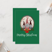 Carte Gnomes de Noël Merry Christmas Vert Rustique, Tend (Devant/Arrière en situation)
