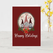 Carte Gnomes de Noël Rouge Joyeux Vacances Rustiques, Pl (Fleur jaune)