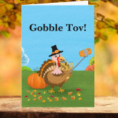 Carte Gobble Tov! Dinde prenant un selfie avec Menorah