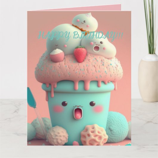 Carte Gobelet de glace Kawaii (Devant)