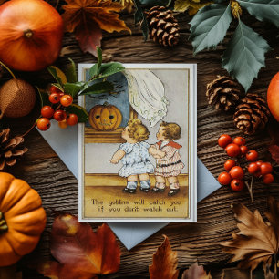 Carte Gobelin et enfants d'Halloween vintage