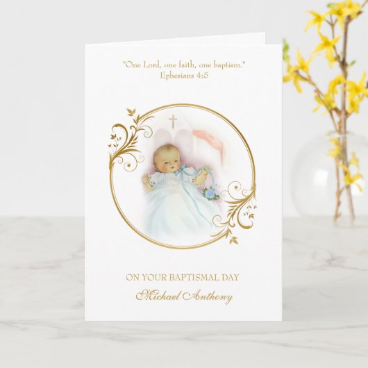 Carte Godchild Baptismal Baby Boy Christening Blessing (Fleur jaune)