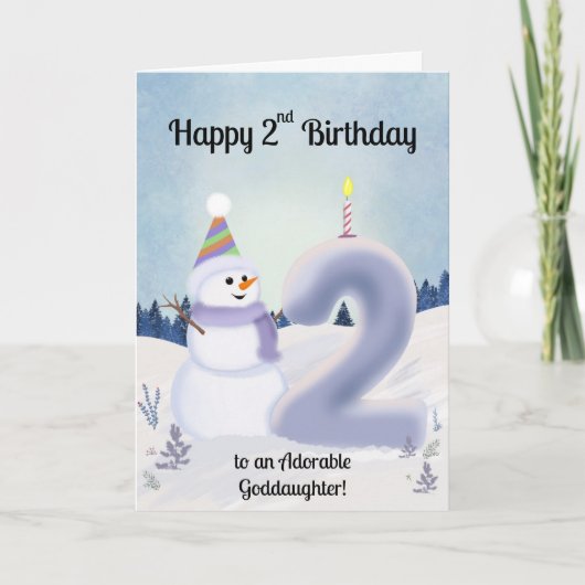 Carte Goddaughter Happy 2nd Birthday Snowman Building (Devant)