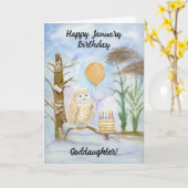 Carte Goddaughter Happy January Birthday Owl Cake (Fleur jaune)