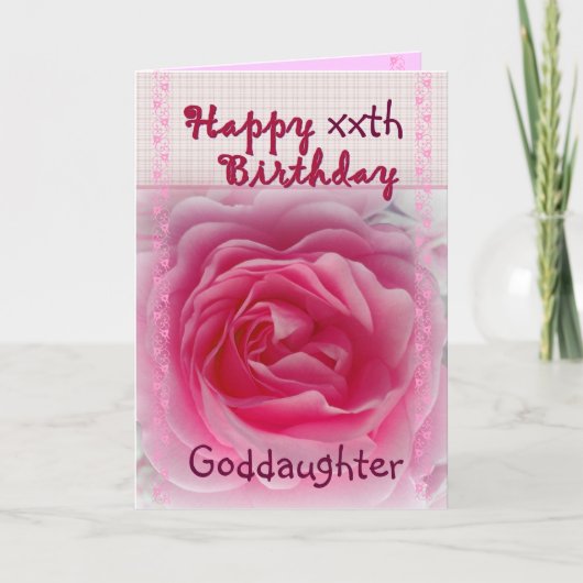 Carte GODDAUGHTER - Joyeux xxe anniversaire - Rose rose (Devant)