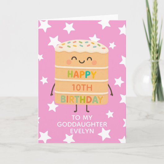 Carte Godgirl 10e anniversaire Cute Cake Custom Pink (Devant)