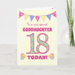 Carte Godgirl 18th Birthday Primroses Bunting Card<br><div class="desc">Une jolie carte d'anniversaire du 18ème anniversaire pour votre fillette, avec un bouquet de pois, des fleurs de primrose et des nombres remplis d'un motif de primrose, le tout sur un chèque jaune pâle en vichy arrière - plan. Le message de couverture avant est : "À un GODDAUGHTER 18 AUJOURD'HUI...</div>