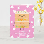 Carte Godgirl 7e Anniversaire Cute Cake Custom Pink (Fleur jaune)