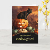 Carte Godgirl Halloween avec Chat et Citrouilles (Fleur jaune)