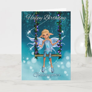 Carte Godgirl Joyeux anniversaire mignonne fée sur balan