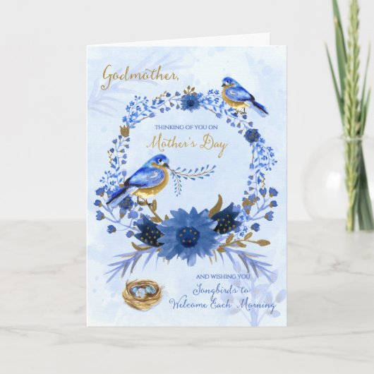 Carte Godmère en Fête des Mères Aquarelle Bluebirds (Devant)