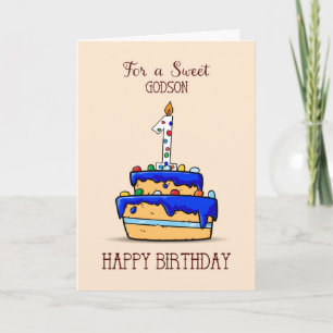Carte Godson 1er Anniversaire, 1 sur Sweet Blue Cake