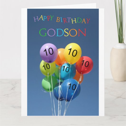 Carte Godson, ballons colorés à 10 ans (Devant)
