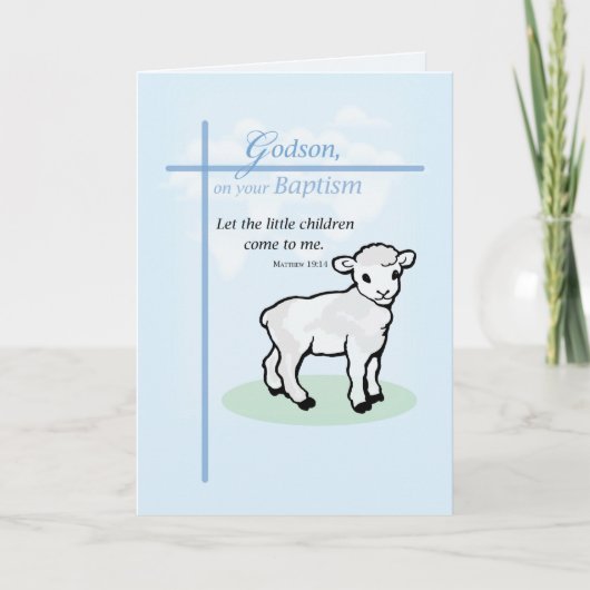 Carte Godson Baptism Lamb sur bleu (Devant)