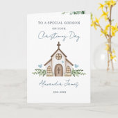 Carte Godson Christening Church Greenery (Fleur jaune)