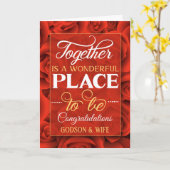 Carte Godson et son épouse Mariage Félicats Red Roses (Fleur jaune)