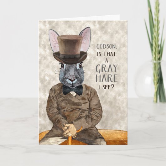 Carte Godson Funny Anniversaire Hipster Rabbit Gris Lièv (Devant)