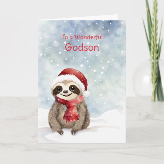 Carte Godson Happy Holidays Jote Sloth avec Santa Hat (Devant)