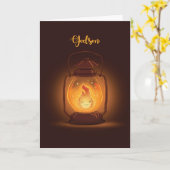 Carte Godson pense à vous au camp avec la lanterne Kawai (Fleur jaune)