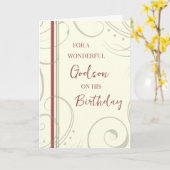 Carte Godson rouge et beige Anniversaire (Fleur jaune)