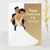 Carte Gold African American Couple Anniversaire (Fleur jaune)