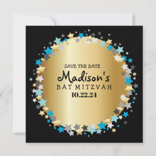 Carte GOLD Aqua Gold Stars Bar Bat mitzvah Enregistrer l