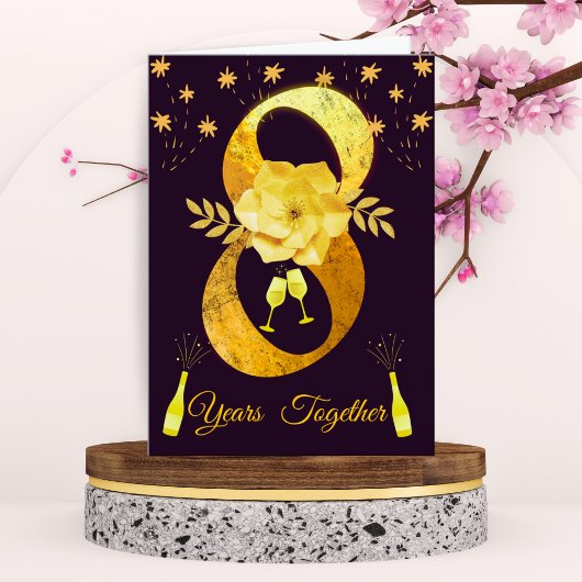 Carte Gold & Black 8th Anniversaire - Couple Flora