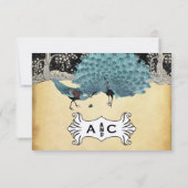 Carte Gold Black Aqua Vintage Peacock Forest (Dos)