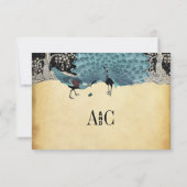 Carte Gold Black Aqua Vintage Peacock Forest (Dos)
