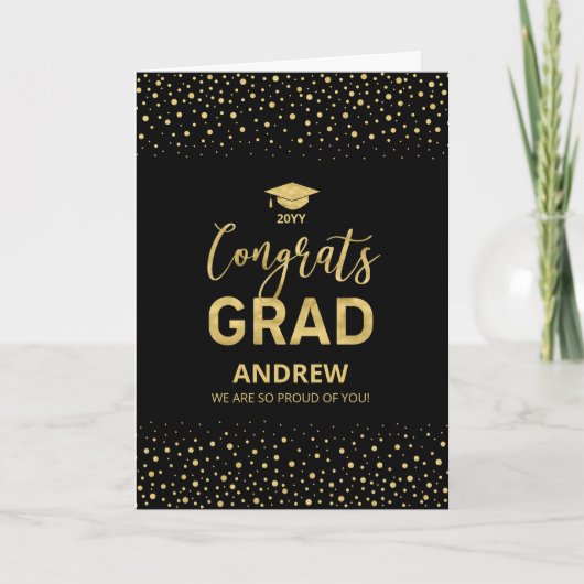Carte Gold & Black Confetti Congrats Grad Grad Grad Grad (Devant)