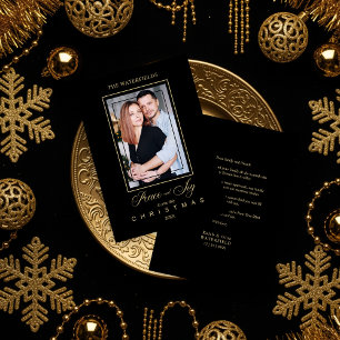 Carte Gold Black Simple Modern Christmas Photo Famille