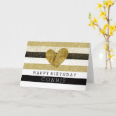 Carte Gold Black Stripes Gold Heart Anniversaire (Fleur jaune)