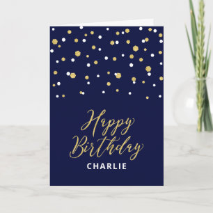 Carte Gold & Blue Joyeux Anniversaire Personnalisé Nom S