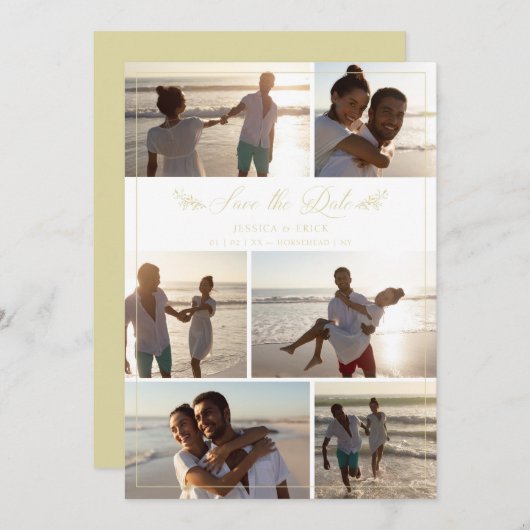 Carte Gold Branches Chic Collage 6 Photos Mariage (Devant / Derrière)