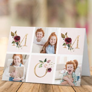Carte Gold Burgundy Floral MOM Multi Photo Mothers Day